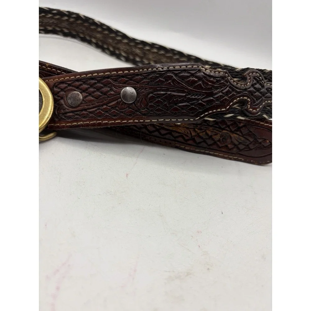 Vintage Hand Braided Horsehair Belt Texas Lone Star Brass Buckle Size 34